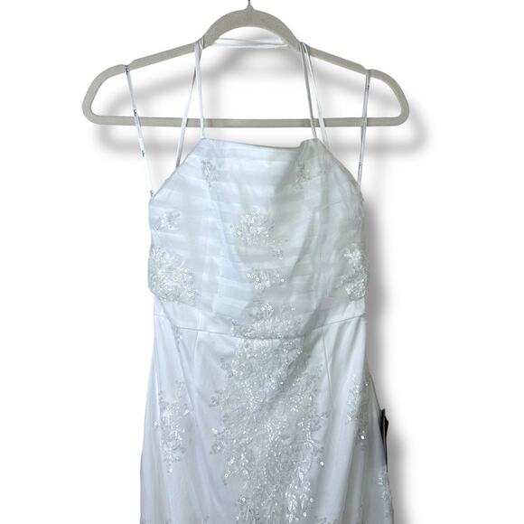 Lulus NWT Celebratory Beauty White Mesh Embroidered Sequin Lace-Up Midi Dress - Picture 4 of 10